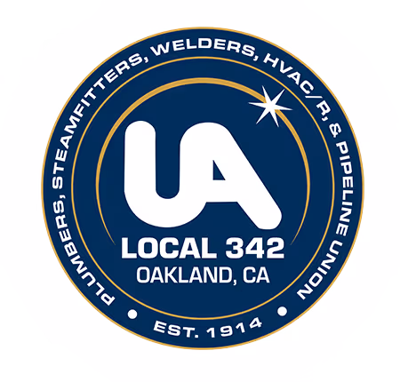 Plumber, steamfitters, welders, hvac/r & pipeline union logo. Local 342, Oakland, CA