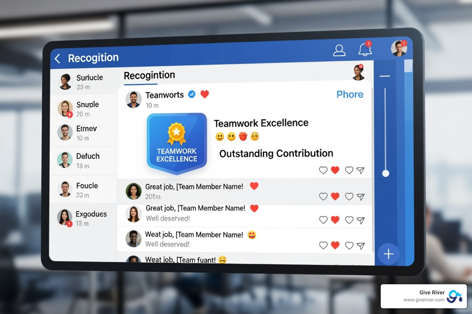 a recognition message or badge being shared in a team feed - free peer-to-peer recognition software