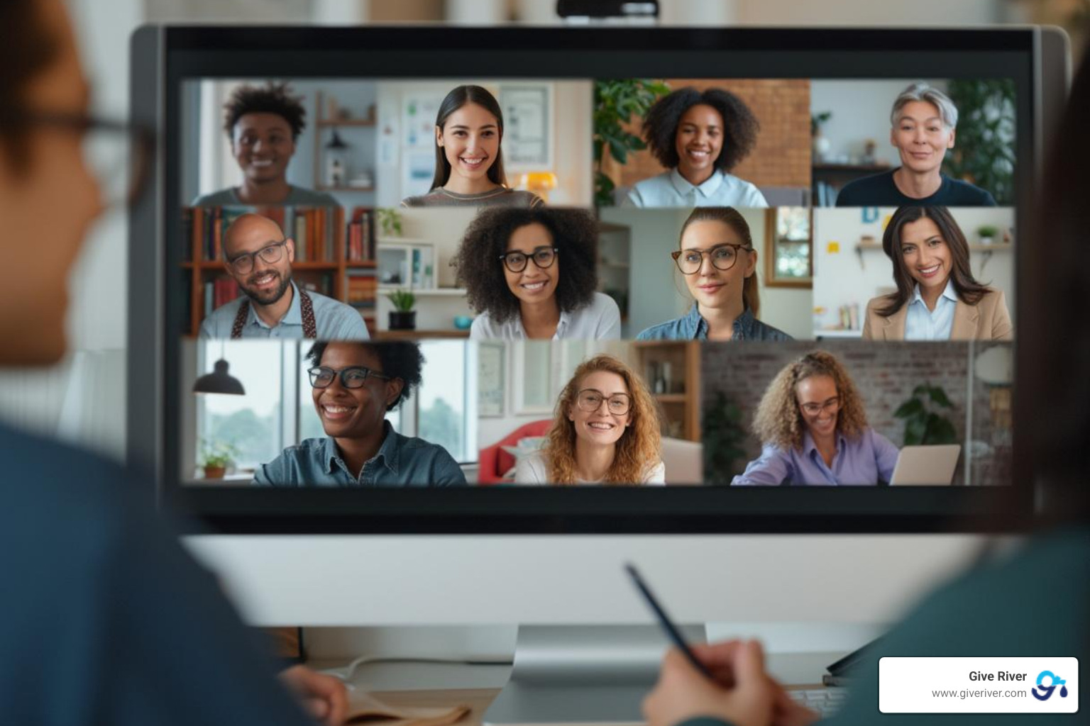 team participating in a virtual volunteer event - community building activities on zoom