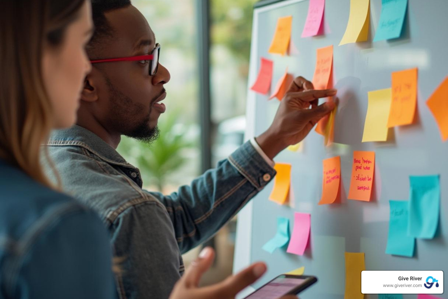 virtual team brainstorming with digital sticky notes - team building questions for remote workers