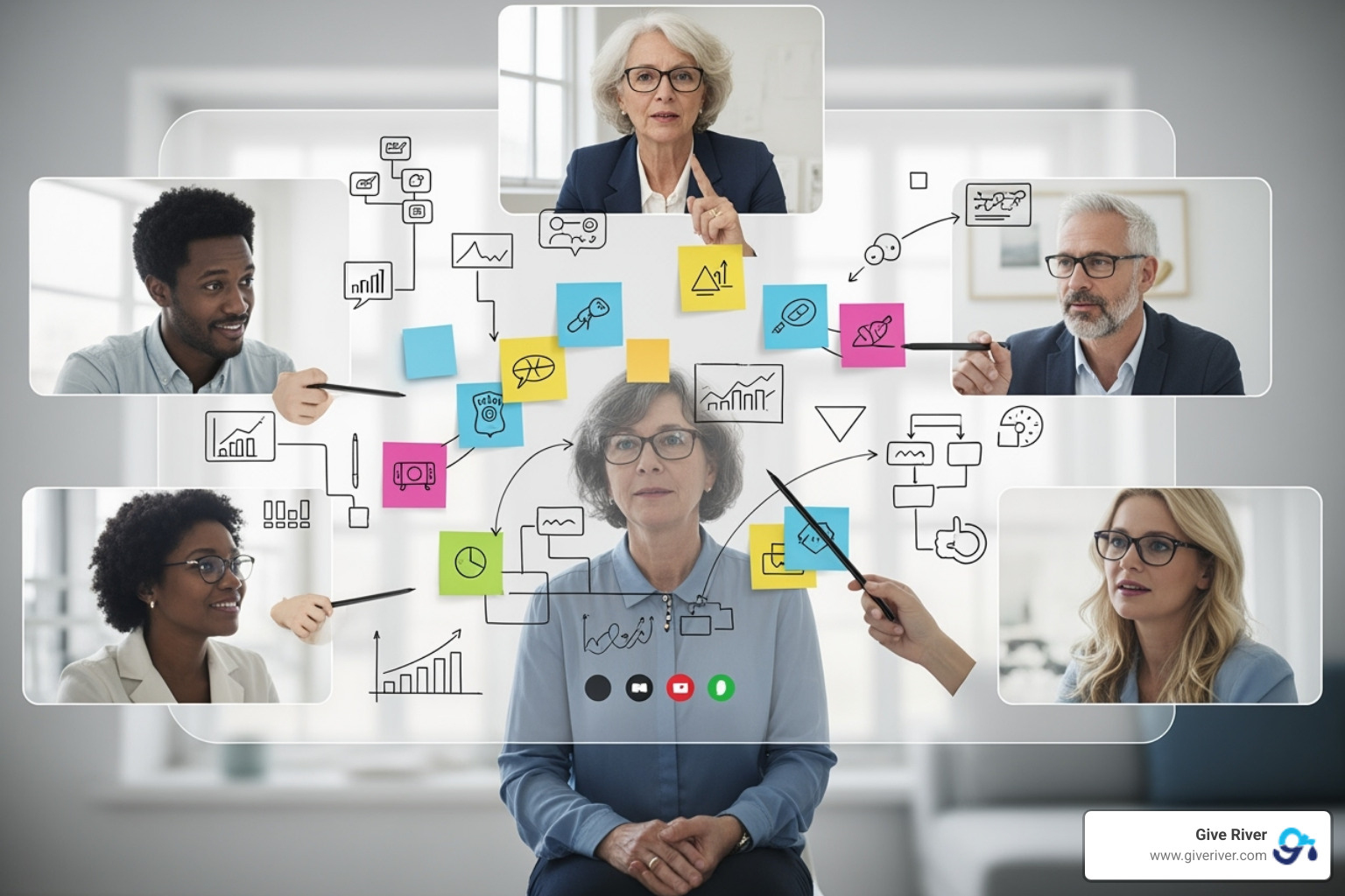 A diverse remote team collaborating on a virtual whiteboard - remote working icebreaker games