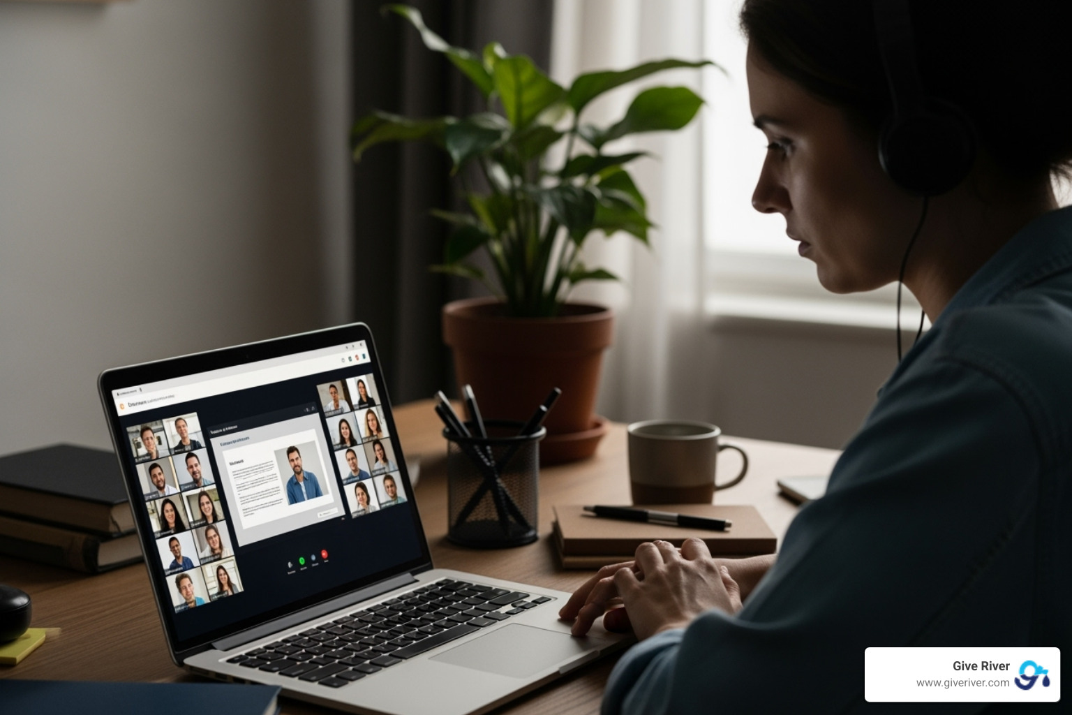 an employee engaged in an online workshop - remote working team engagement ideas