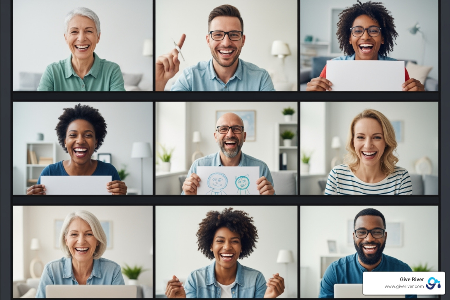 Diverse team members laughing during a virtual icebreaker activity - corporate virtual fun activities