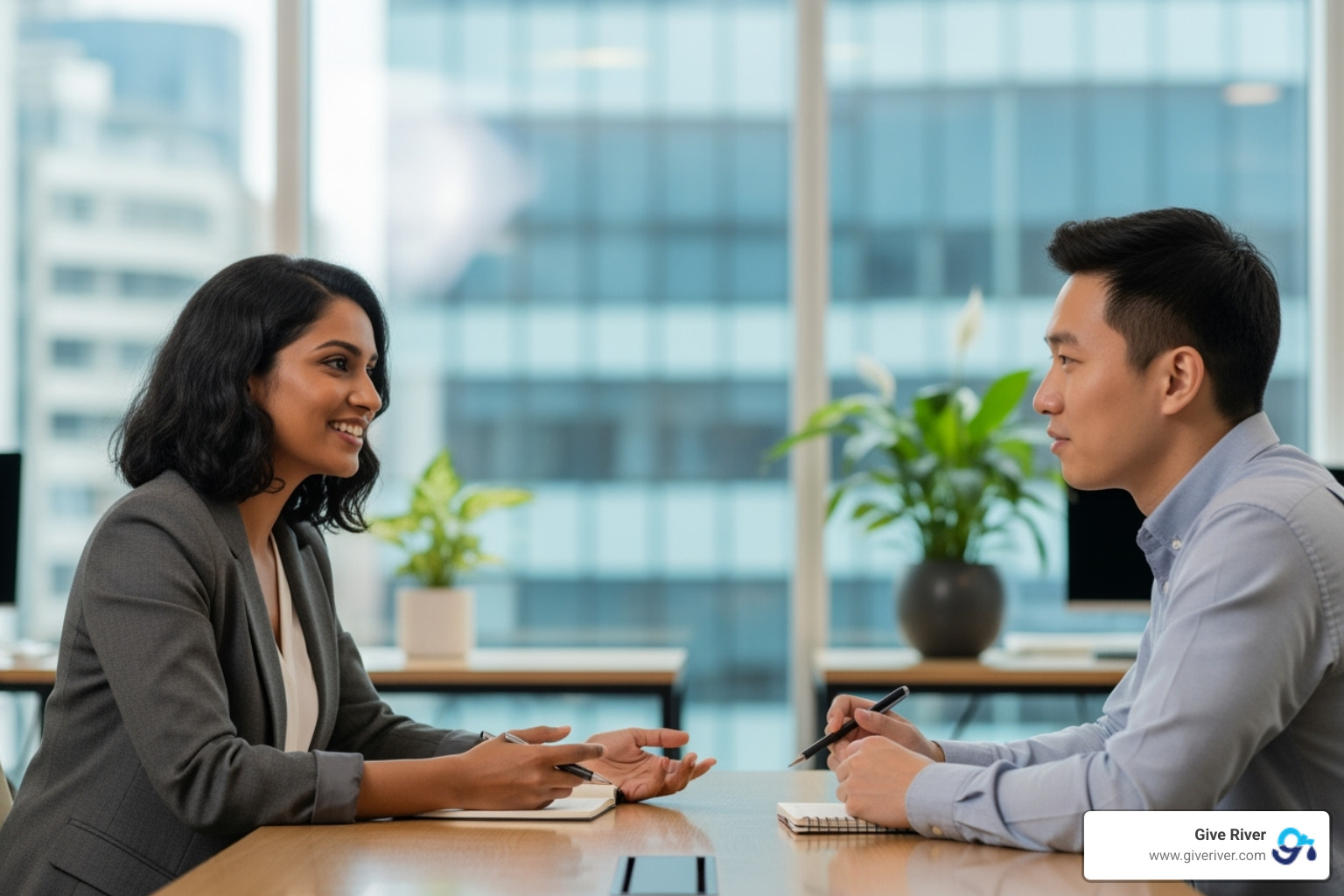a manager and employee having a positive one-on-one conversation - staff appreciation ideas a manager and employee having a positive one-on-one conversation - staff appreciation ideas