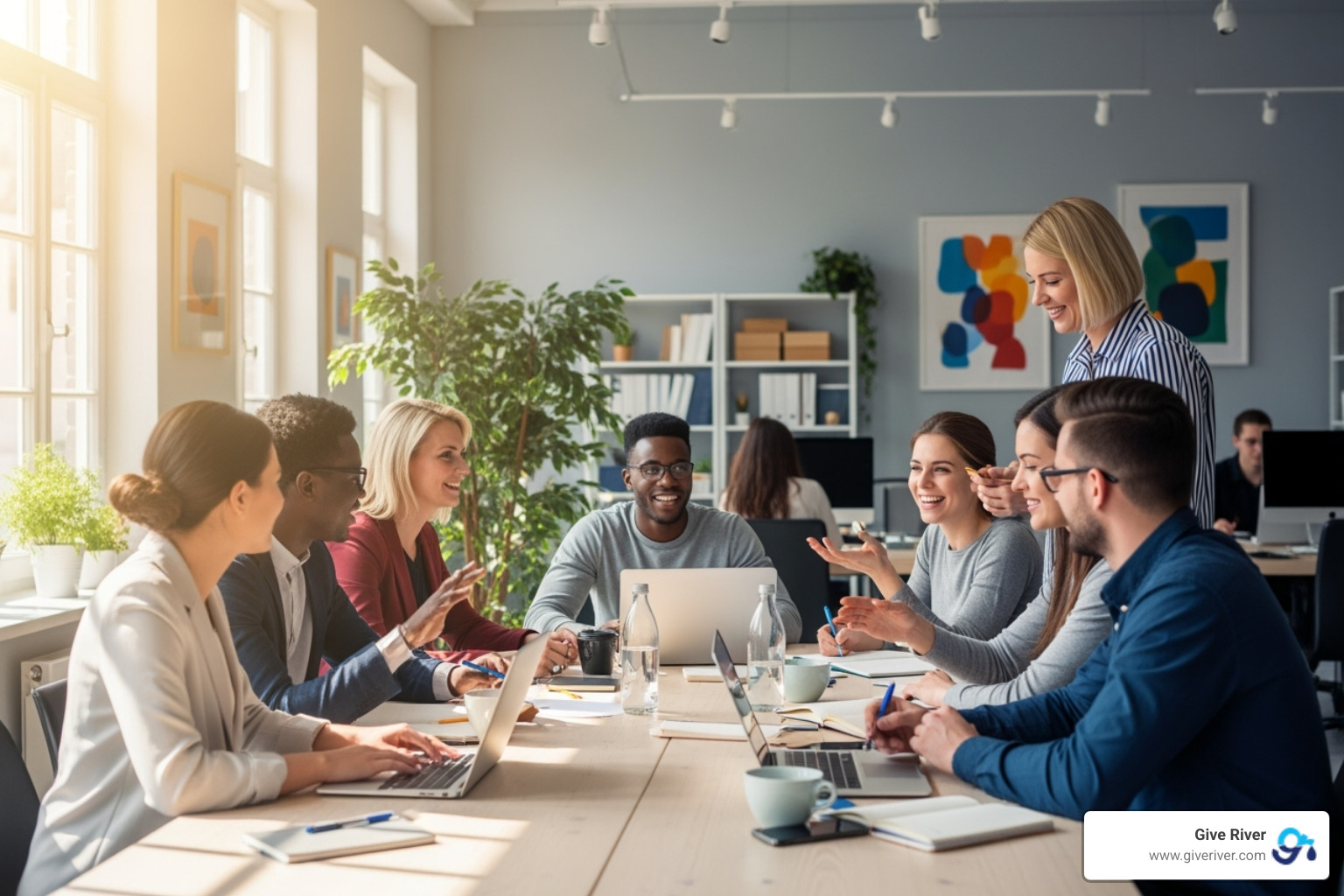 a diverse and happy team collaborating in a modern office - staff appreciation ideas a diverse and happy team collaborating in a modern office - staff appreciation ideas