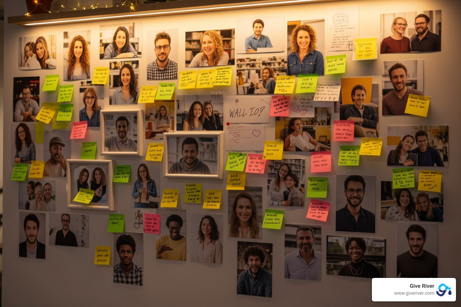 a "Wall of Fame" with employee photos and handwritten notes of praise - staff appreciation ideas a "Wall of Fame" with employee photos and handwritten notes of praise - staff appreciation ideas