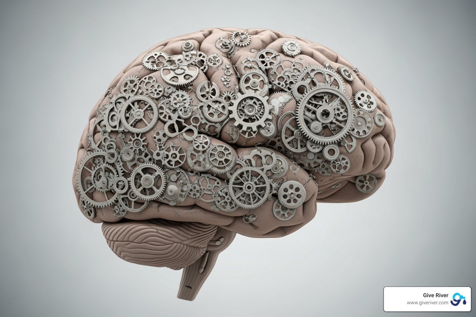 brain with gears turning, labeled "Growth Mindset" - personal growth content