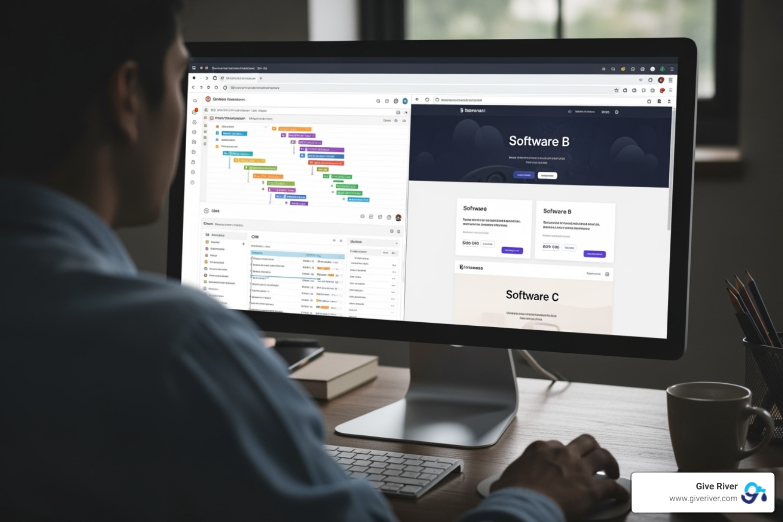 person comparing software options - employee rewards vendor