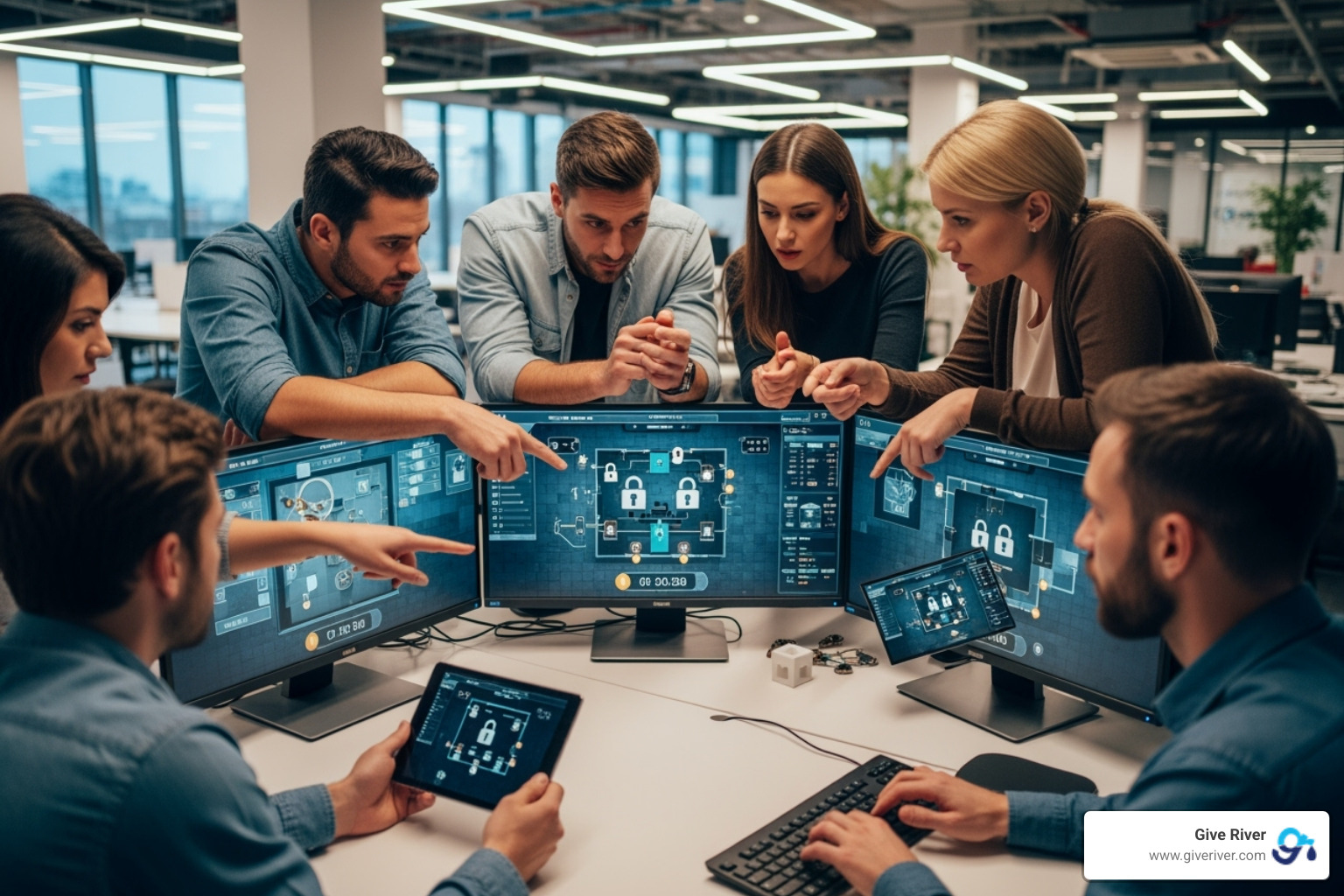 a team focused on solving a virtual escape room puzzle - activities for colleagues working from home