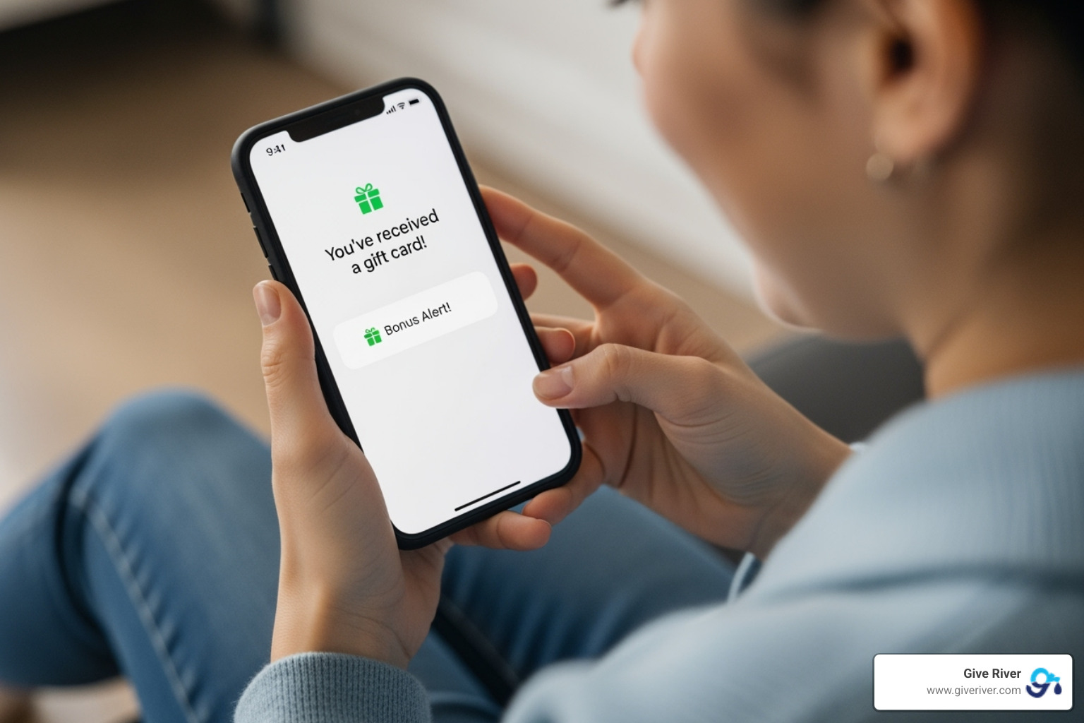A person receiving a gift card or bonus notification on their phone, illustrating monetary rewards - employee incentive program