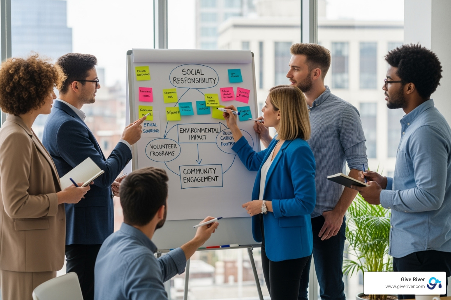 A whiteboard session with employees brainstorming CSR ideas aligned with company values - csr initiatives for employees A whiteboard session with employees brainstorming CSR ideas aligned with company values - csr initiatives for employees