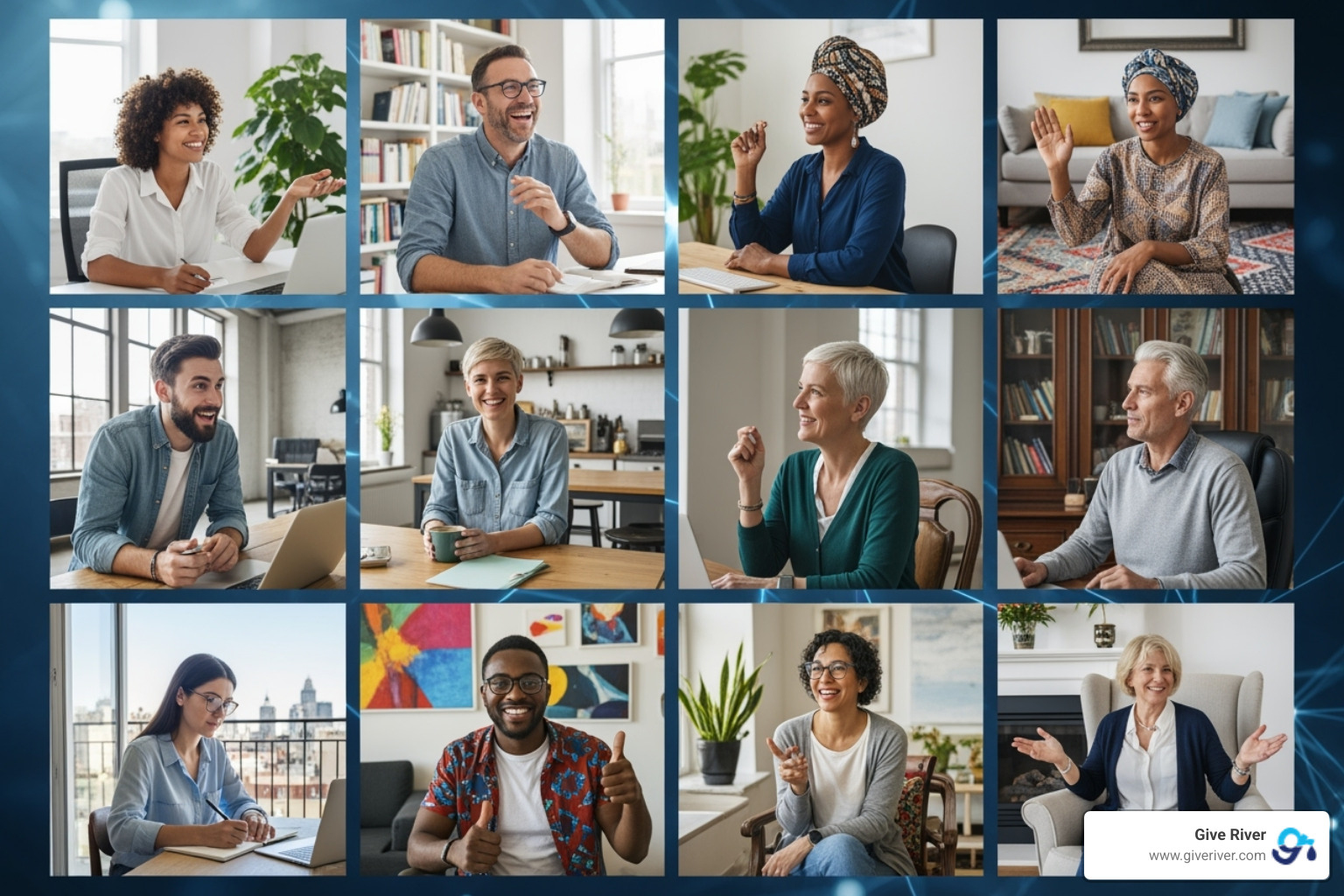 A diverse team actively participating in a fun virtual meeting, showcasing engagement and connection in a remote work setting - staff motivation techniques A diverse team actively participating in a fun virtual meeting, showcasing engagement and connection in a remote work setting - staff motivation techniques