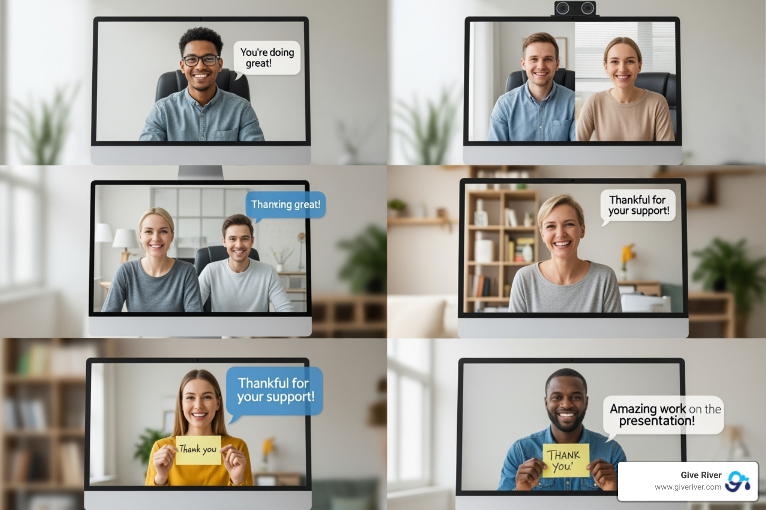 A virtual gratitude challenge being completed by a team on screen, showing positive affirmations and messages shared among team members in a digital format. - online group games A virtual gratitude challenge being completed by a team on screen, showing positive affirmations and messages shared among team members in a digital format. - online group games