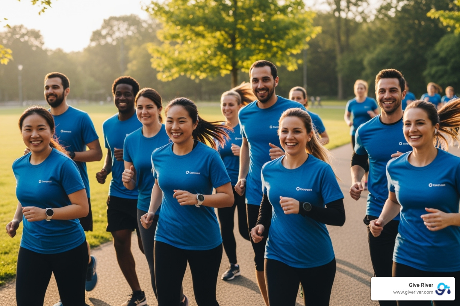 Employees from a small tech company participating in a charity run - Small business CSR