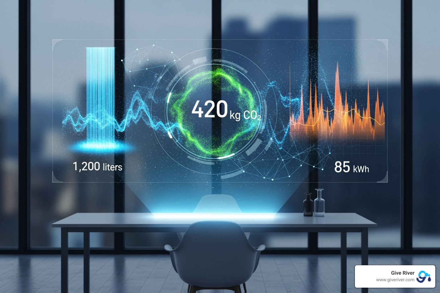 Image of a futuristic dashboard displaying real-time sustainability KPIs like carbon footprint, water usage, and community impact hours, emphasizing technology's role in monitoring and managing environmental and social performance - Sustainable business practices Image of a futuristic dashboard displaying real-time sustainability KPIs like carbon footprint, water usage, and community impact hours, emphasizing technology's role in monitoring and managing environmental and social performance - Sustainable business practices