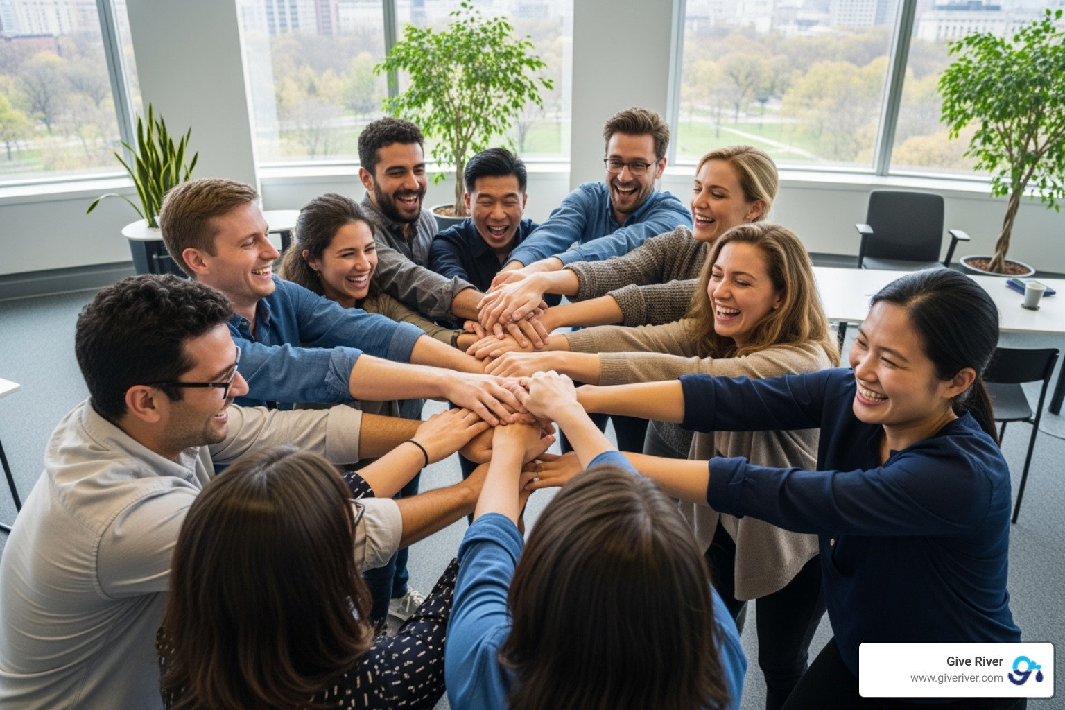 team doing human knot - team activity for team building