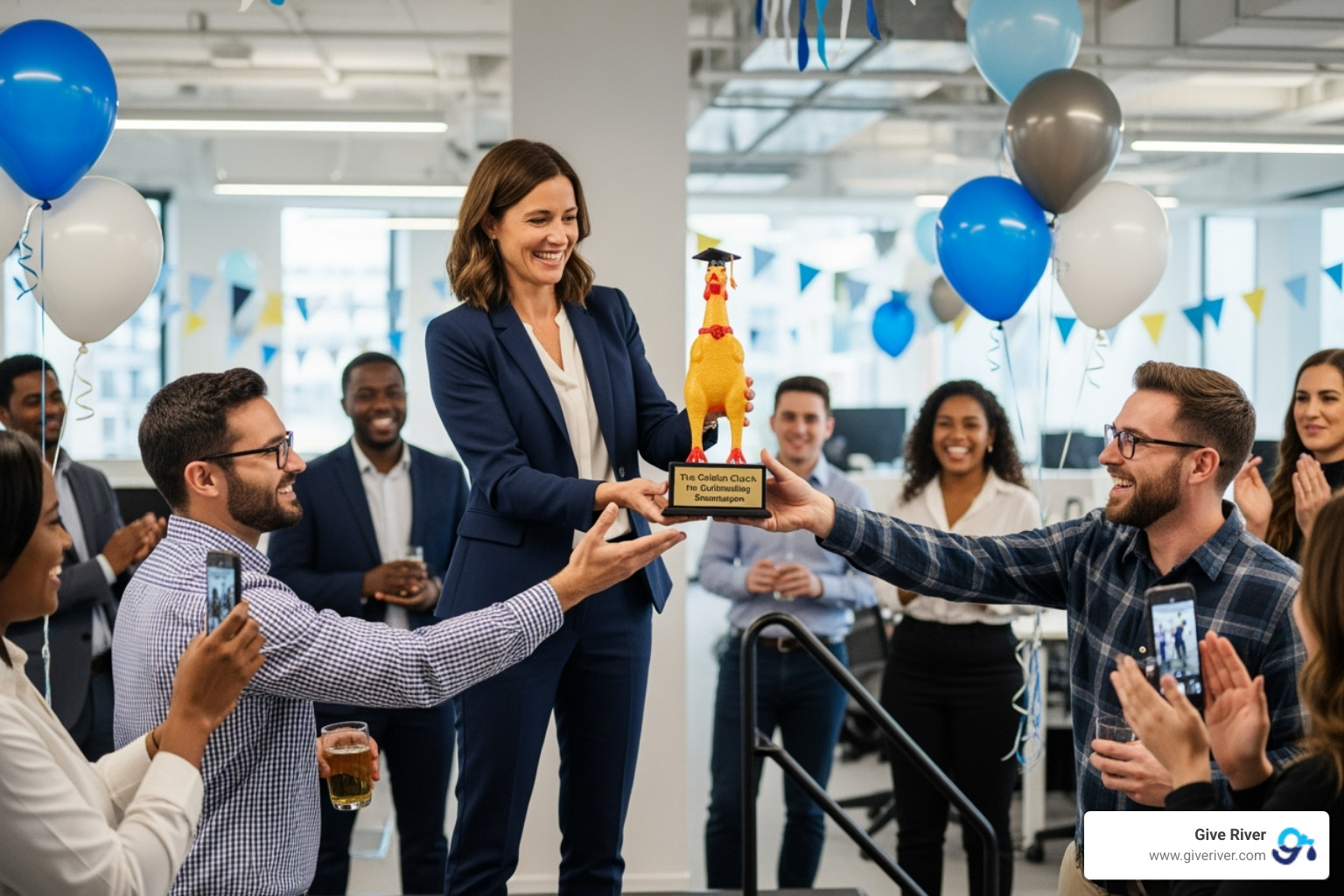 manager presenting funny award to employee - funny work awards manager presenting funny award to employee - funny work awards