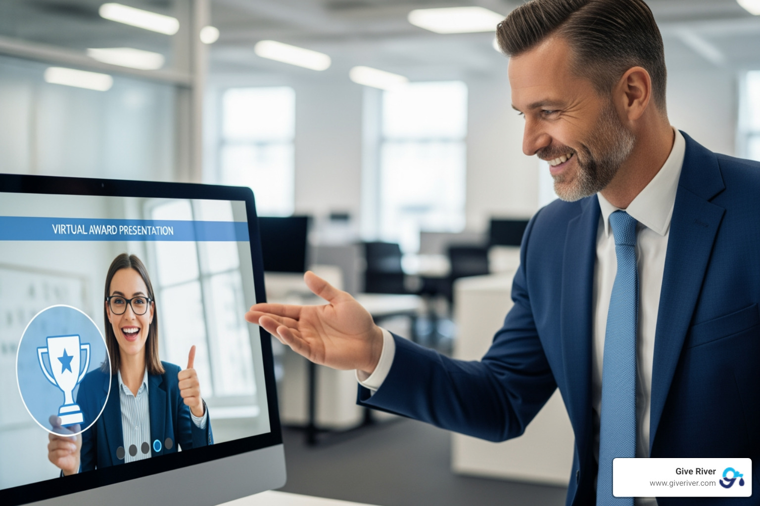 manager presenting virtual award - employee performance awards manager presenting virtual award - employee performance awards