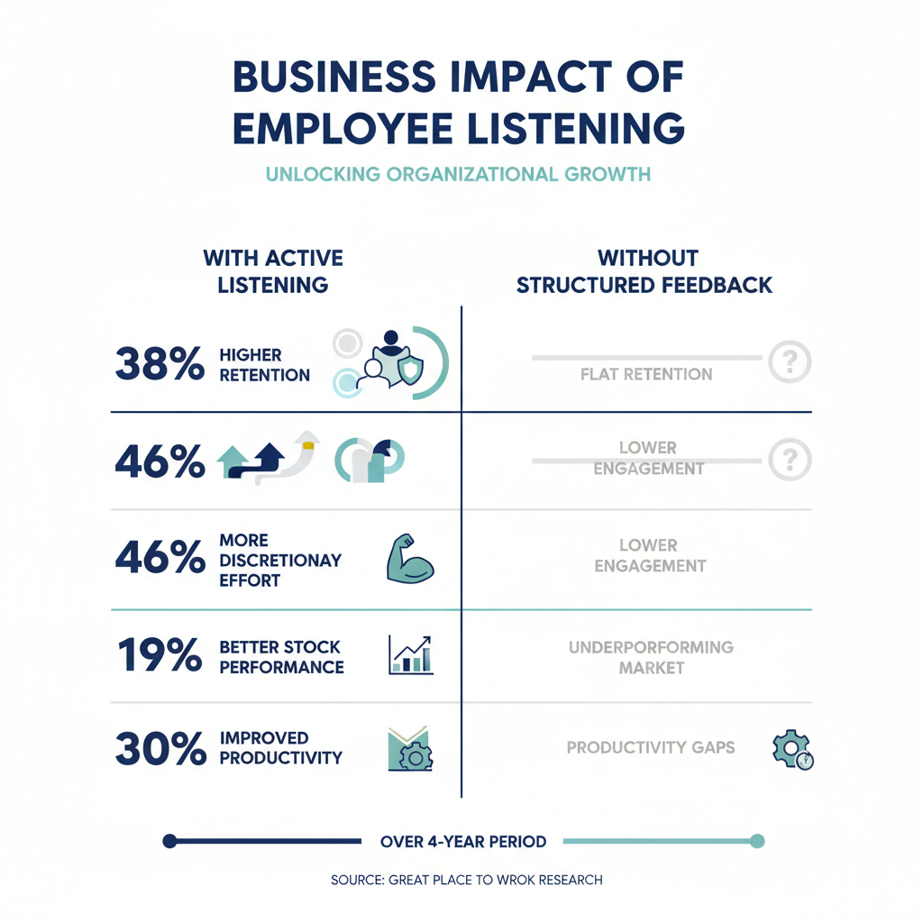 infographic showing business impact of employee listening - employee satisfaction survey tools infographic 