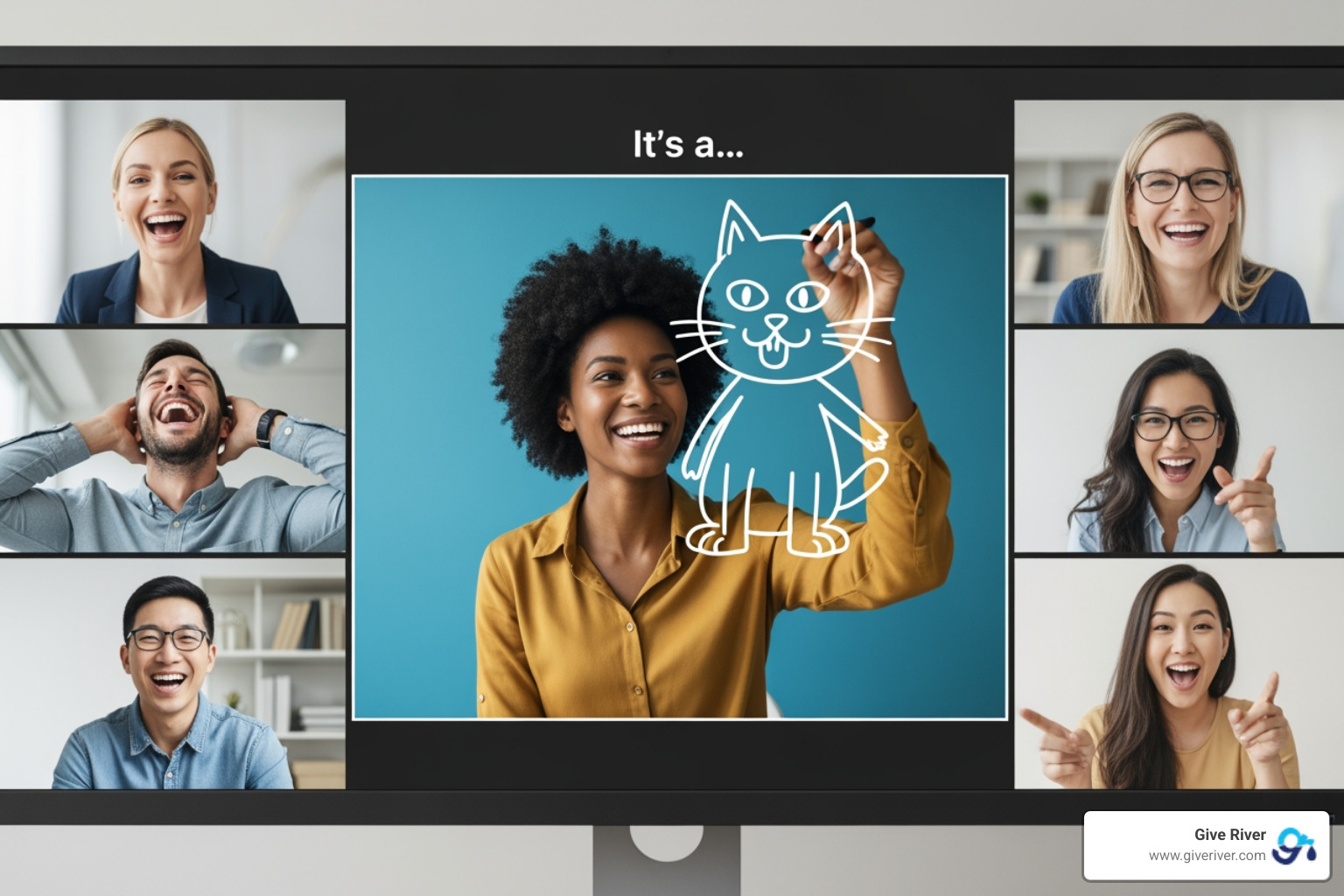 team playing virtual pictionary - funny virtual games