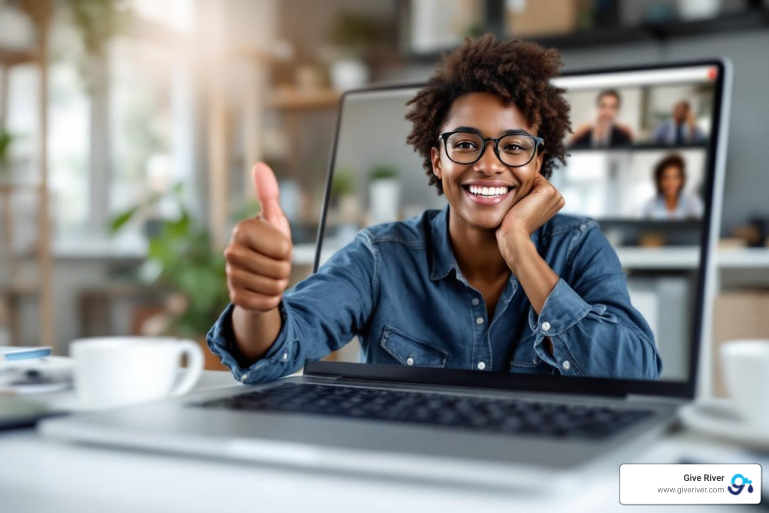 team leader giving virtual thumbs up - gratitude team building activity virtual