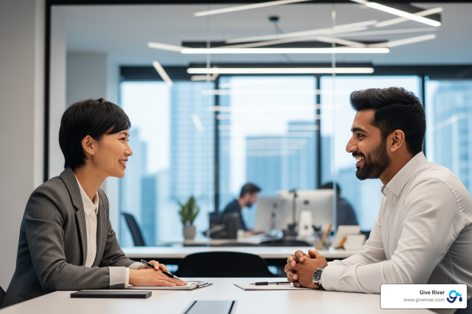 manager having a positive one-on-one meeting with an employee - employee health and wellness