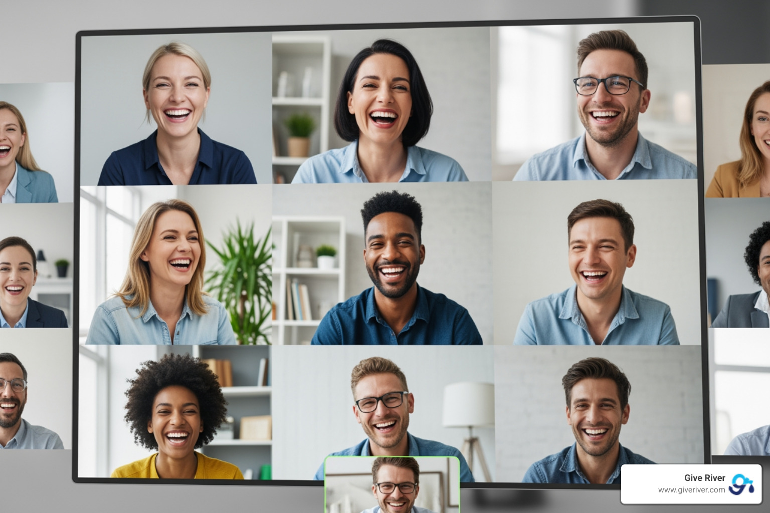 team laughing together during a virtual meeting icebreaker - team bonding exercise