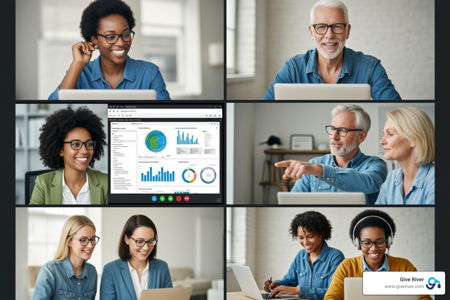 Image of a team collaborating on a skills-based volunteering project online - CSR and employee satisfaction