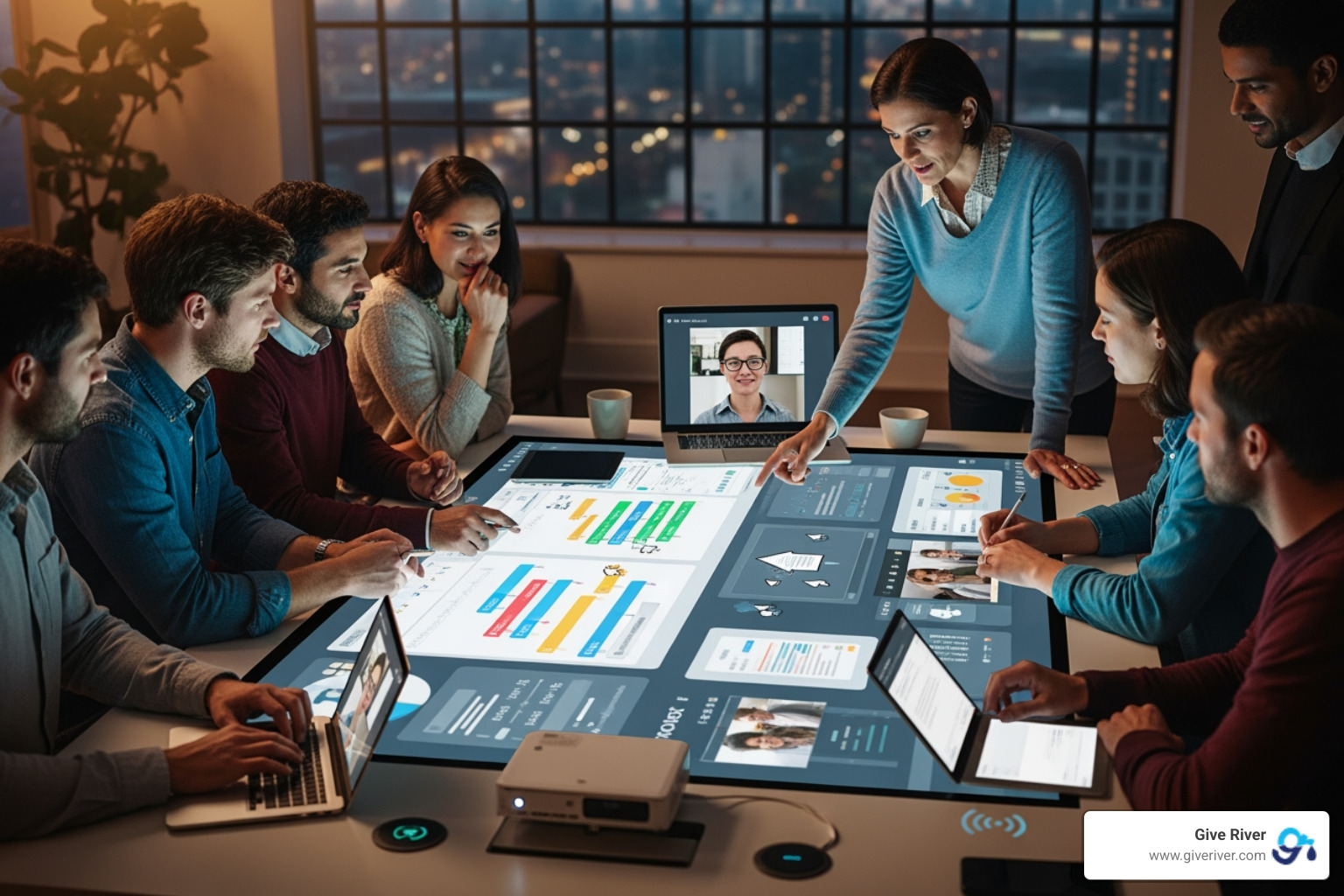 Give River's interactive dashboard showing team progress and recognition - team collaboration tools Give River's interactive dashboard showing team progress and recognition - team collaboration tools