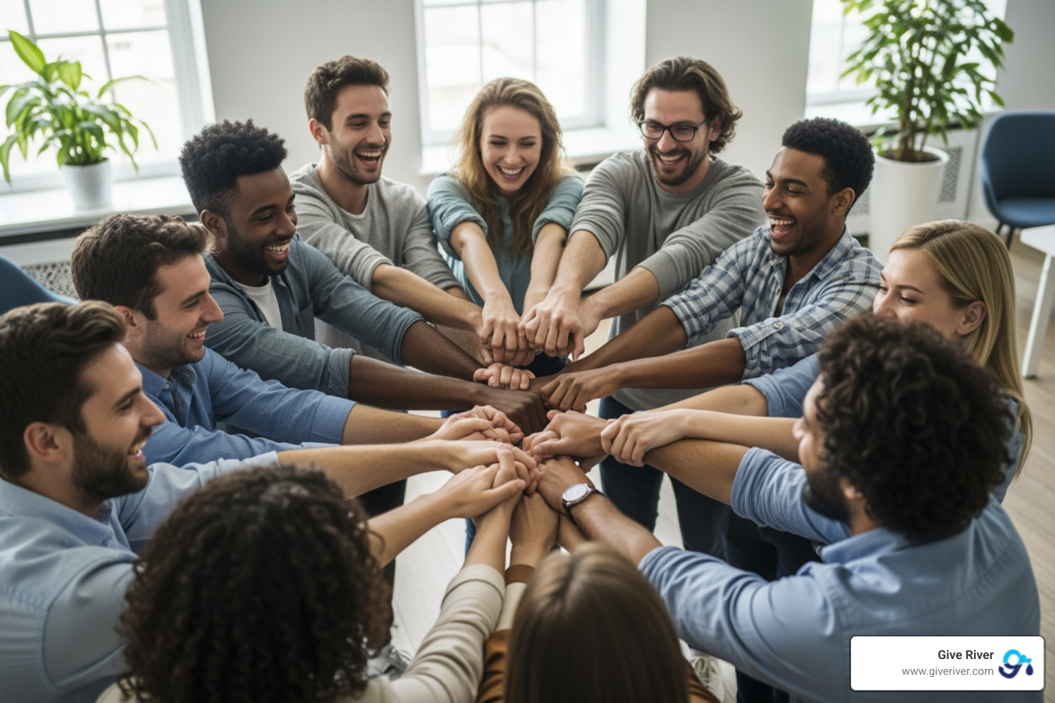 Team doing the Human Knot exercise - good team bonding exercises
