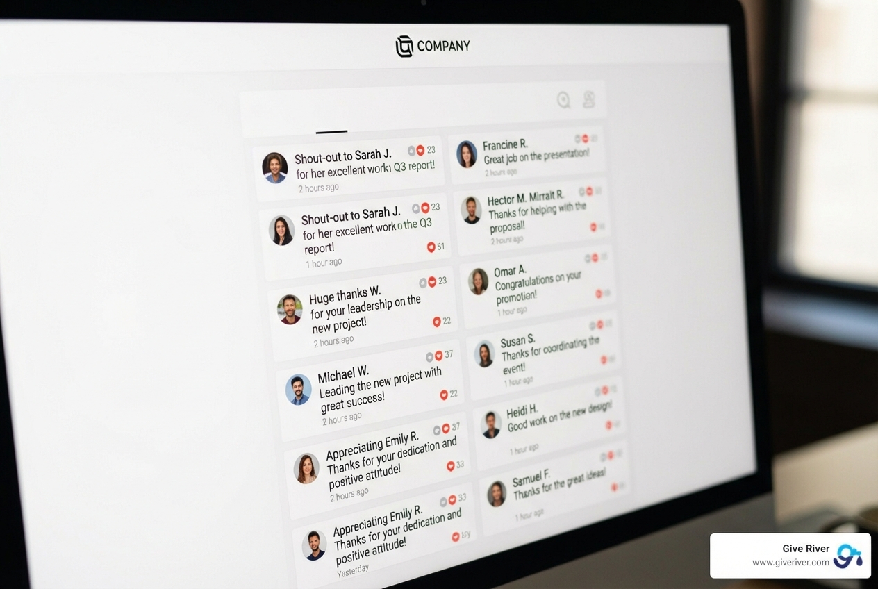 digital recognition feed on screen - award recognition ideas