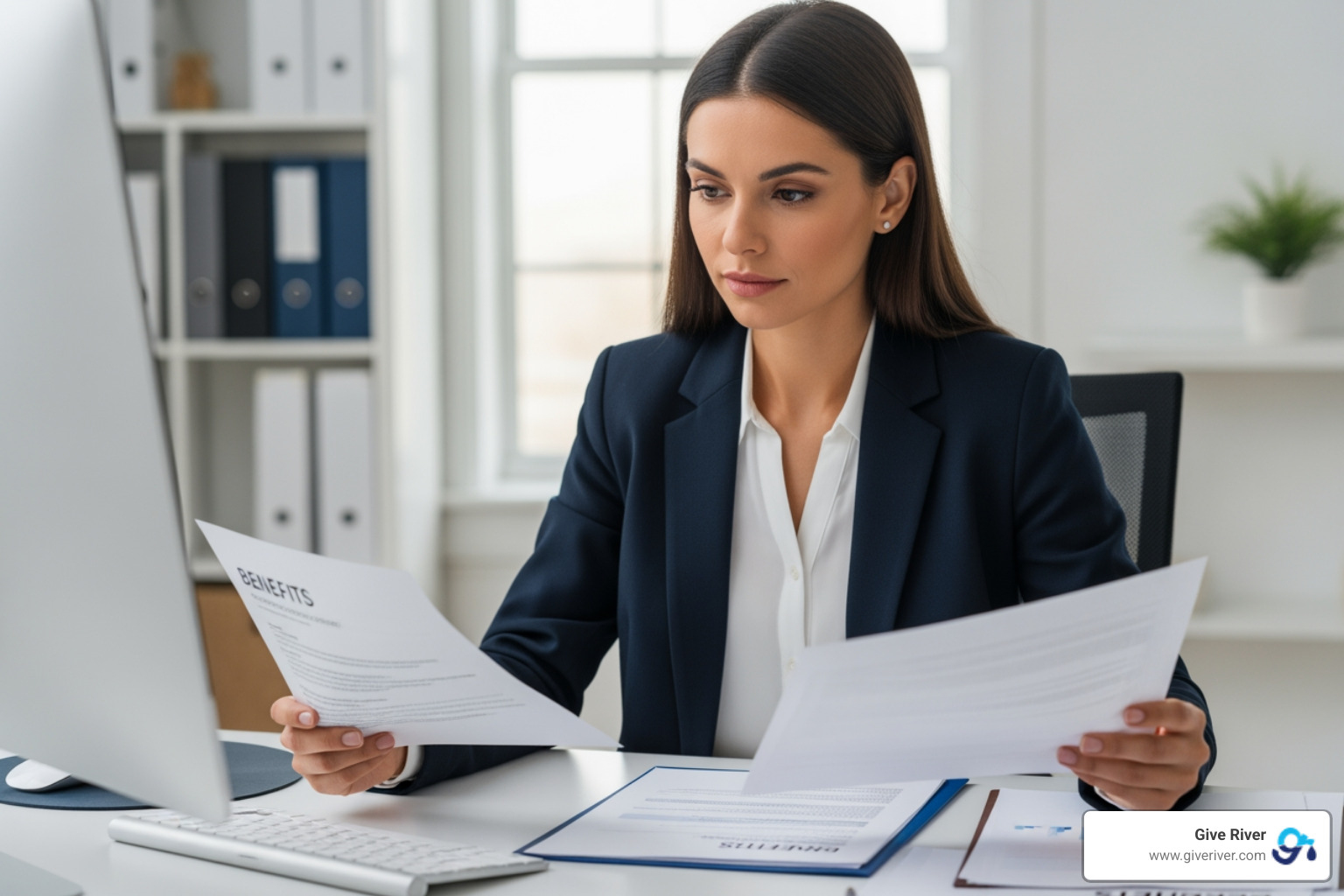 HR Professional reviewing benefits package - total rewards HR Professional reviewing benefits package - total rewards