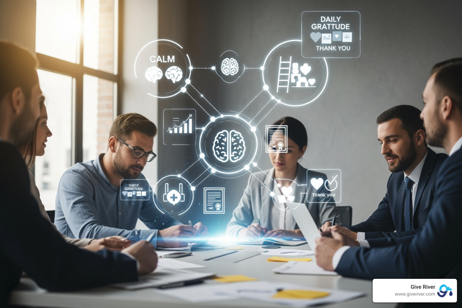 holistic wellness framework showing the integration of mental health, professional growth, and daily gratitude - employee support system