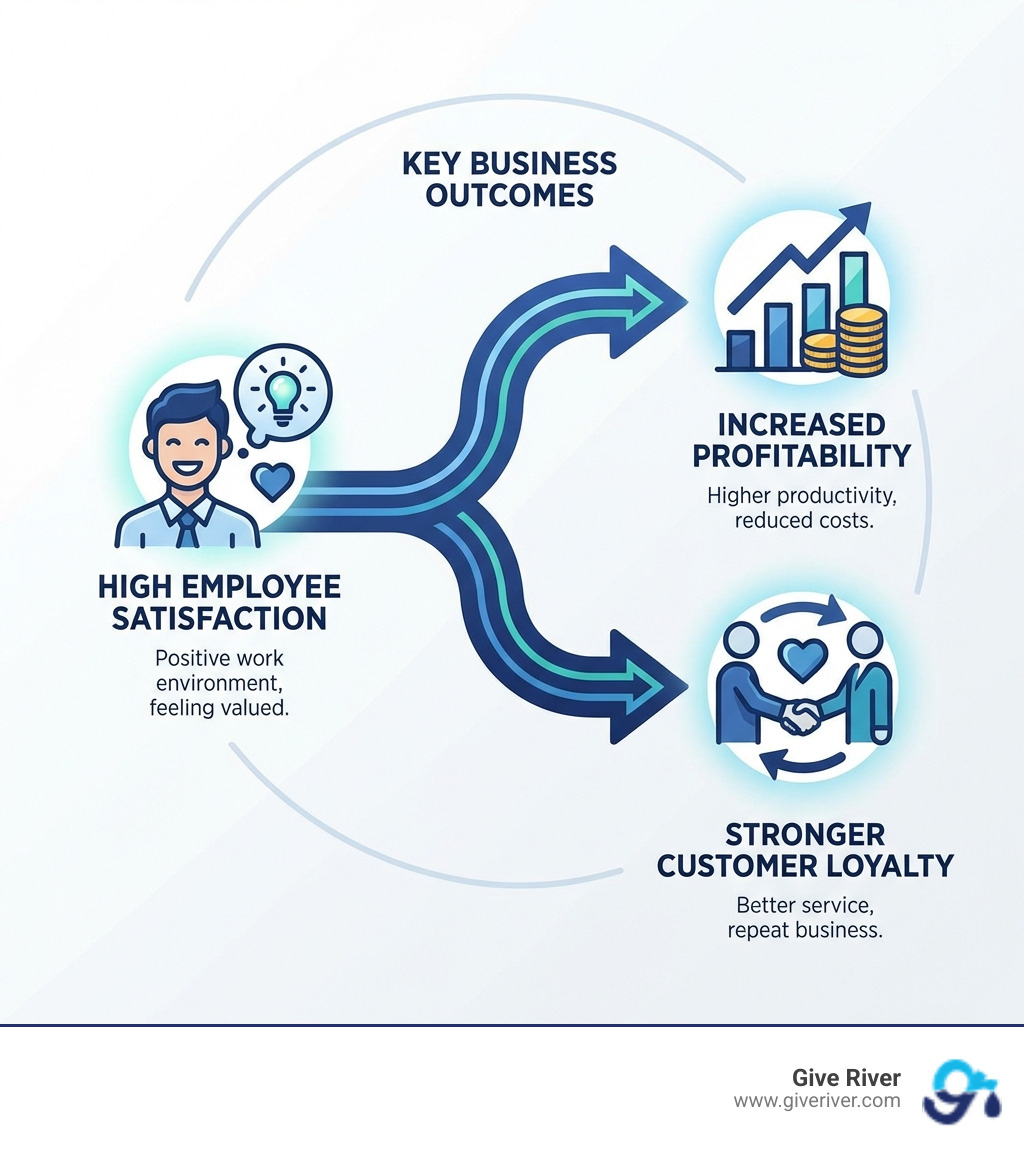 infographic illustrating the connection between high employee satisfaction and key business outcomes like profitability and customer loyalty - employee satisfaction survey tool infographic infographic illustrating the connection between high employee satisfaction and key business outcomes like profitability and customer loyalty - employee satisfaction survey tool infographic