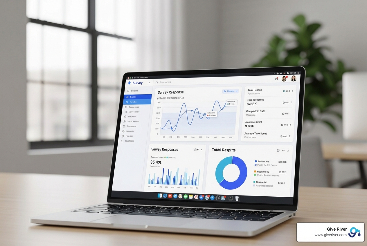 clean, modern survey tool dashboard on a laptop screen - employee satisfaction survey tool clean, modern survey tool dashboard on a laptop screen - employee satisfaction survey tool