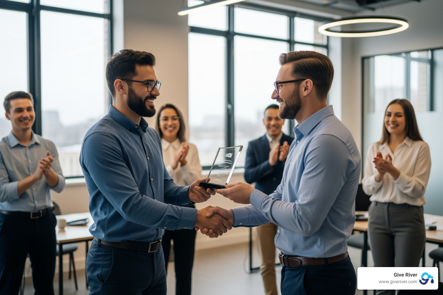 A leader recognizing an employee for embodying company values - Culture building guides