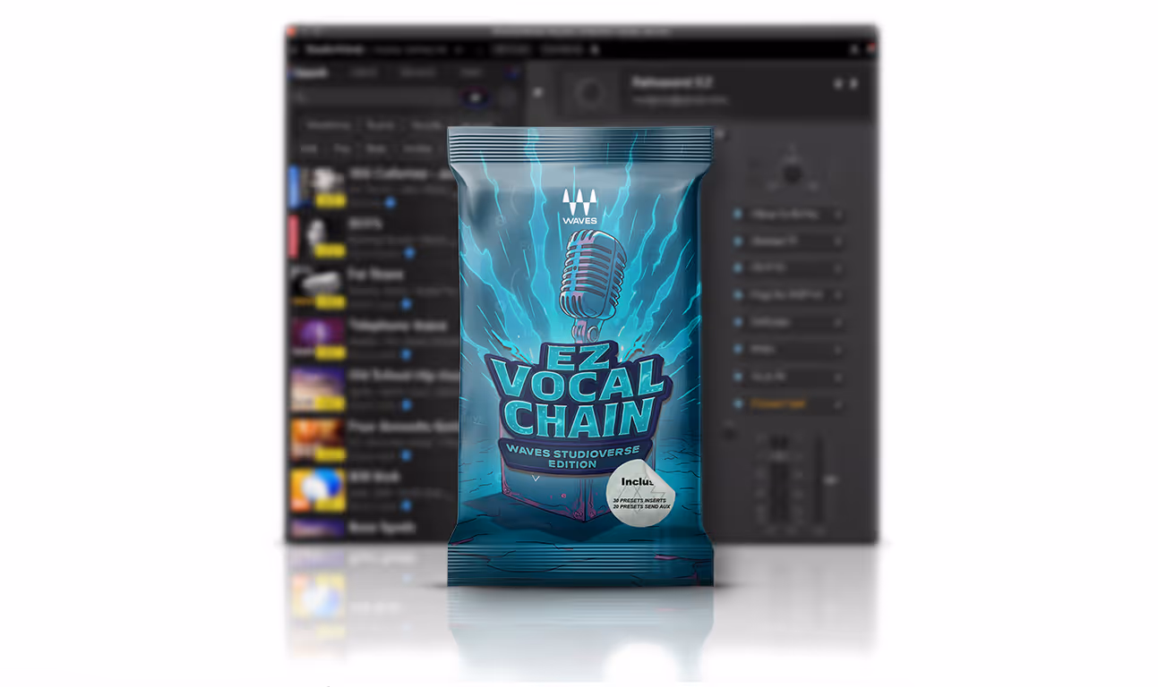 Mockup d'EZ Vocal Chain : Waves Studioverse Edition, pack de presets de traitement vocal par ME6 Prod.
