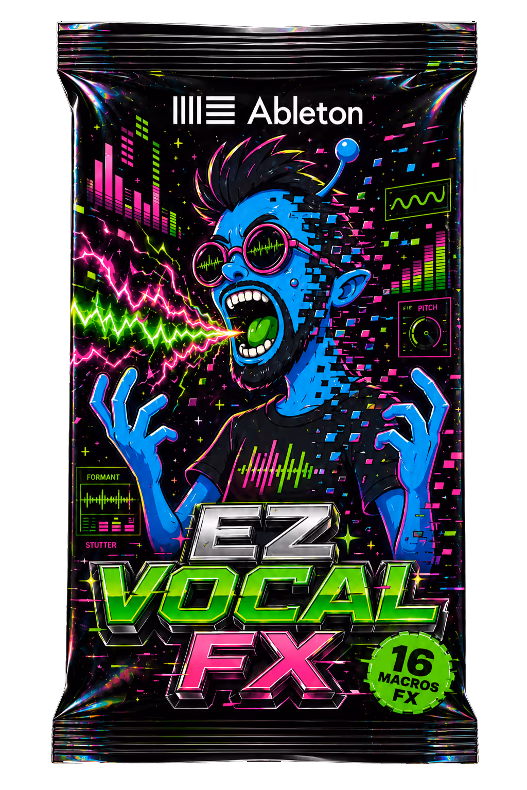 Packaging visuel de EZ Vocal FX le Rack Ableton pour effets ear candy et voix créatives