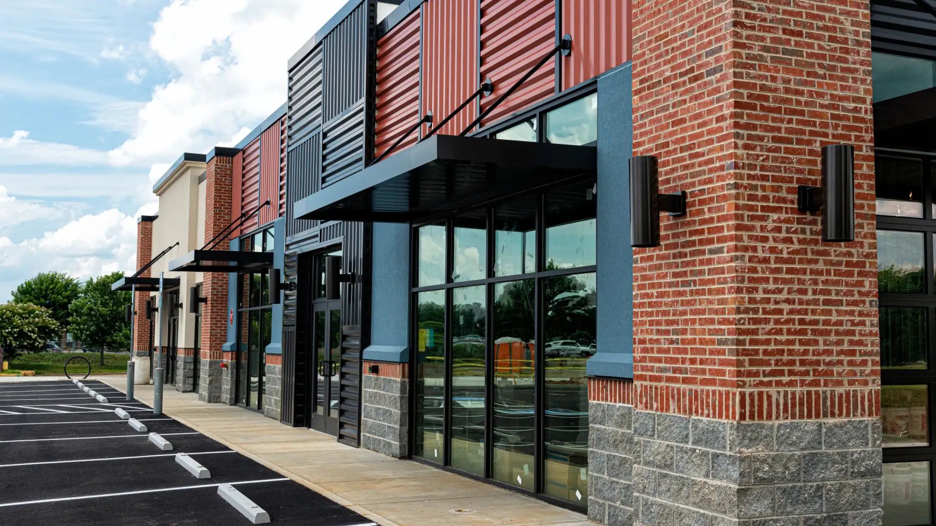 New strip shopping center with tenant spaces almost ready to open