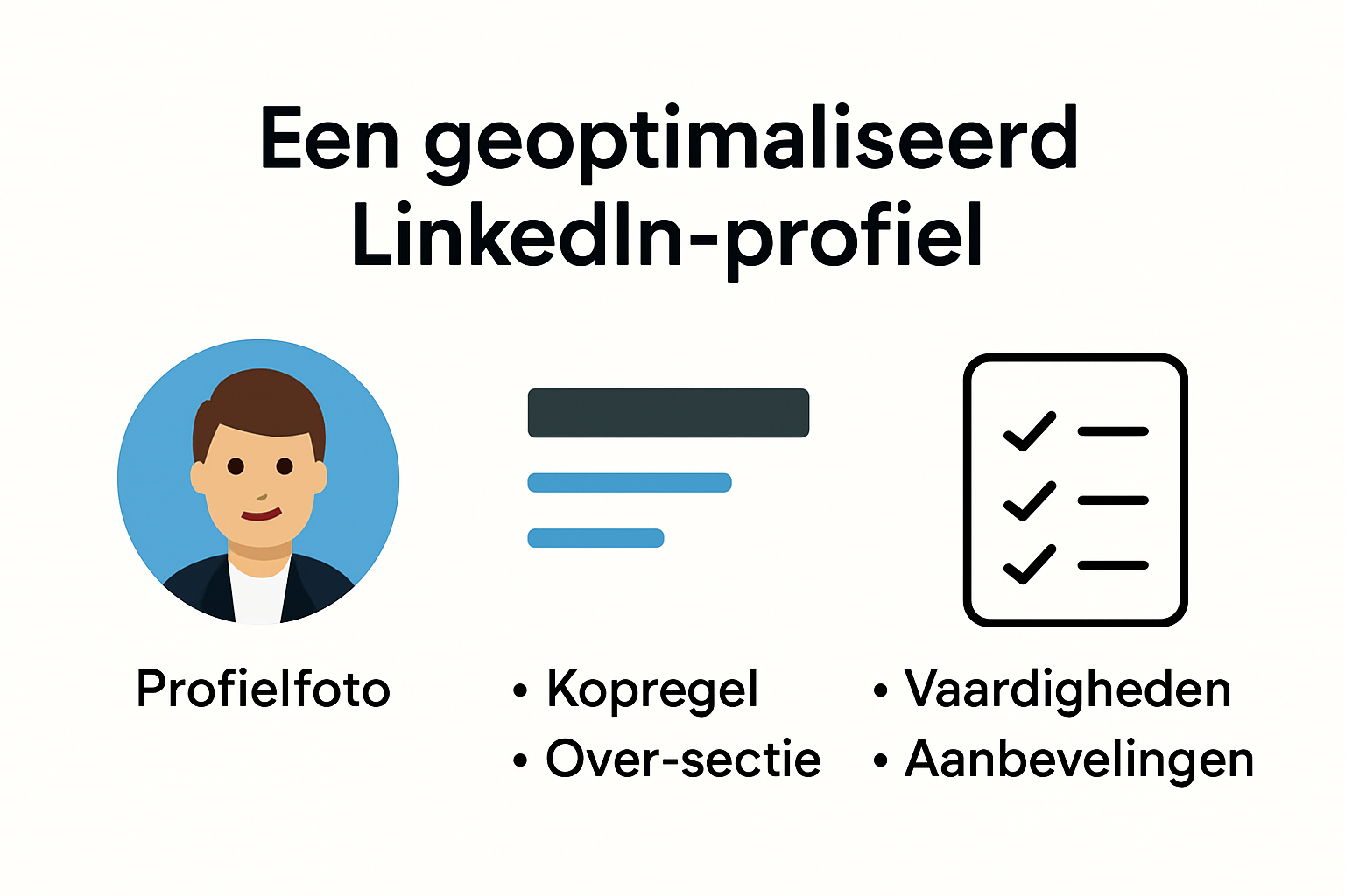 Infographic met stappen voor LinkedIn-profieloptimalisatie voor starters