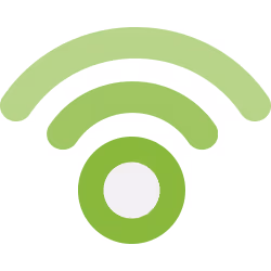 Green Wi-Fi signal icon with three curved bars above a circle.