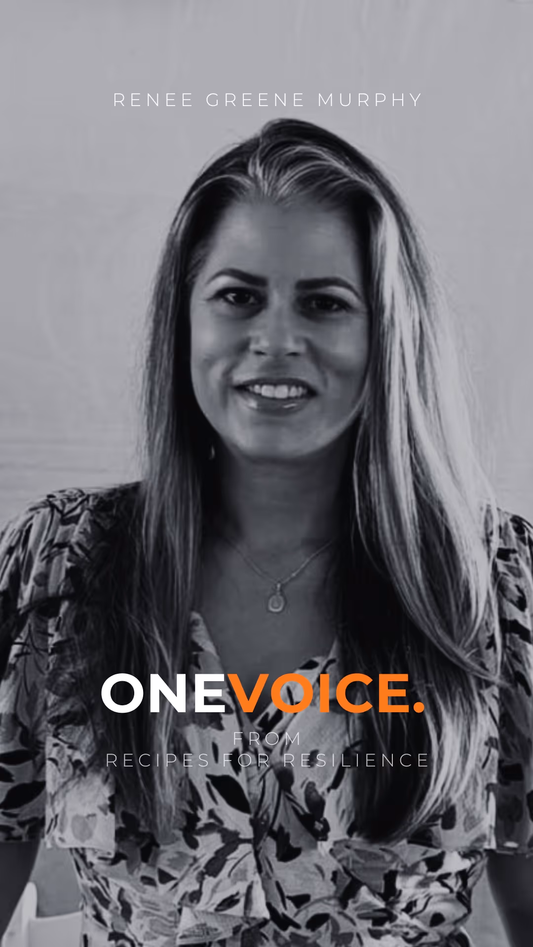 Black and white close-up portrait of a smiling woman with the text 'Marguerite Ferrell Nee' above and 'ONE VOICE from Recipes for Resilience' below.