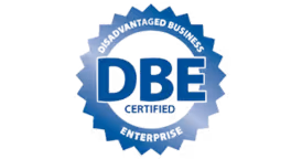 Blue and white Disadvantaged Business Enterprise (DBE) certified logo indicating Stacy Nicole Interiors is at least 51% minority-owned and operated. DBE-certified, full-service luxury interior design firm based in North Carolina, serving Charlotte and surrounding areas.