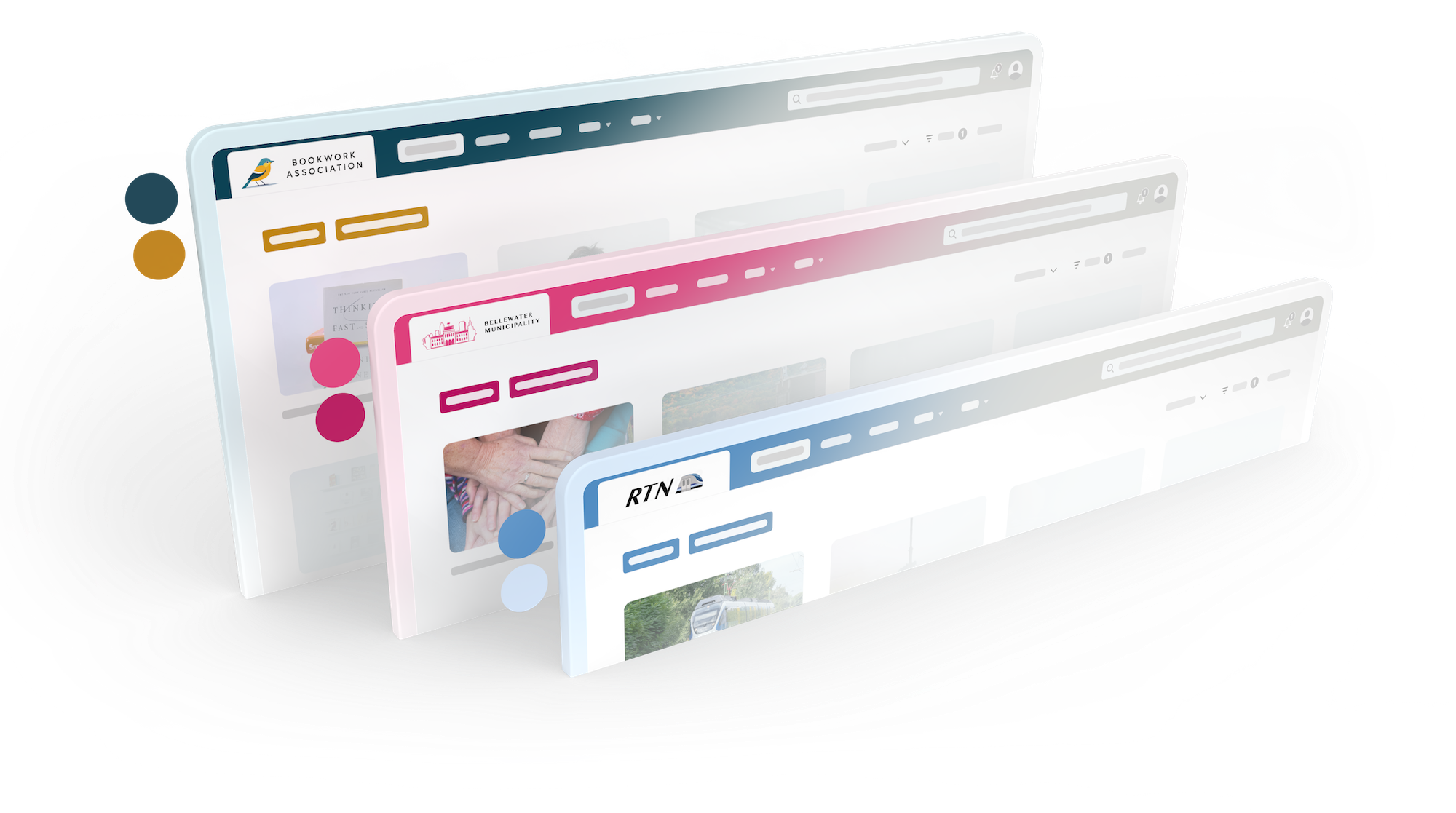 Visual representation of Learnifier’s LMS interface in different industry themes.