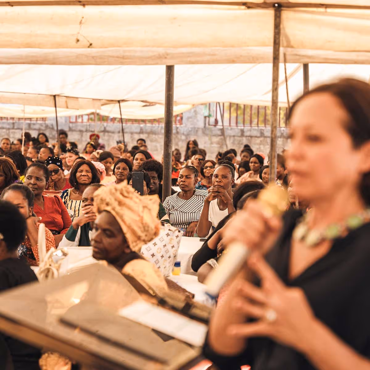 Wendy Palau speaking to a crowd of people 