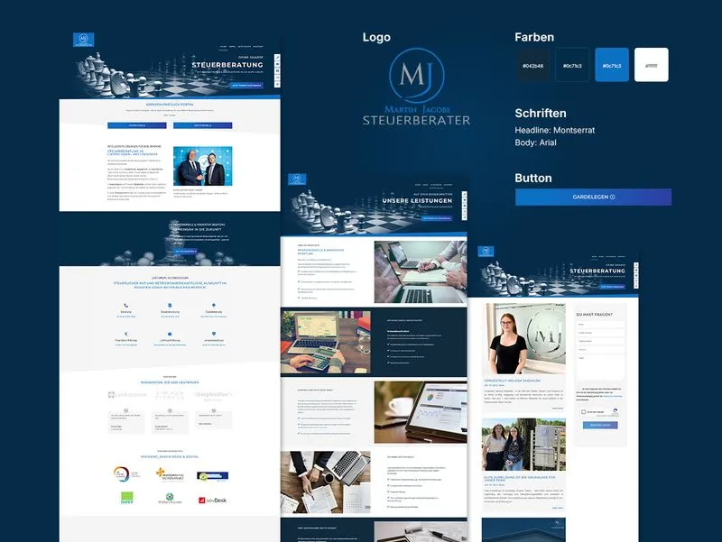 Website der Steuerberatung Martin Jacobs mit Startseite, Unterseiten und Gestaltungssystem