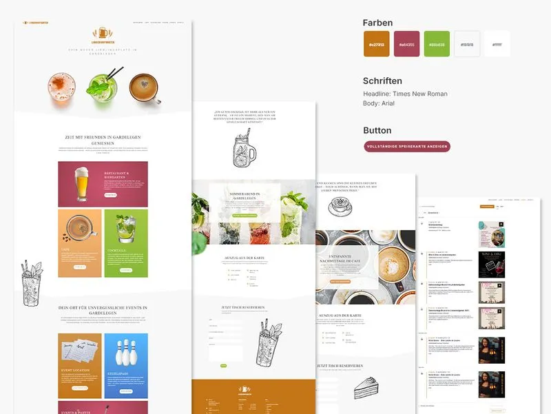 Website des Lindenhofgartens mit Startseite, Unterseiten und Gestaltungssystem
