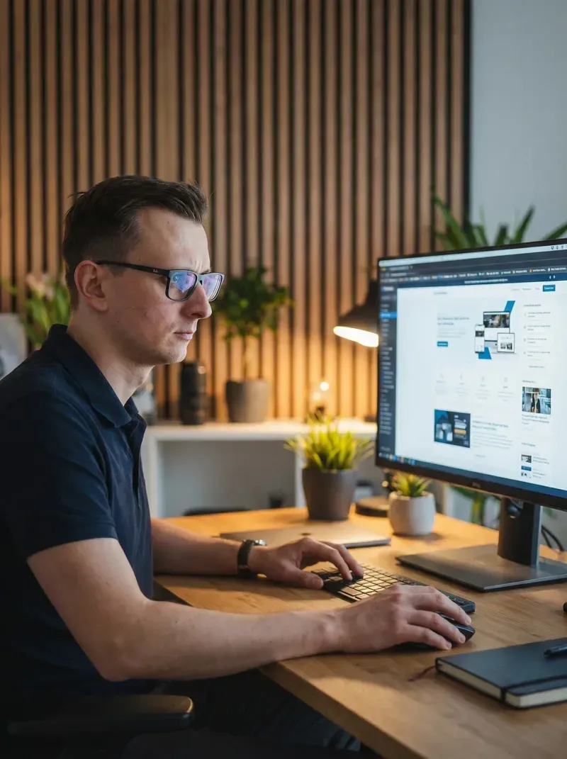 Danilo à Tellinghusen am Rechner beim Bau einer Website