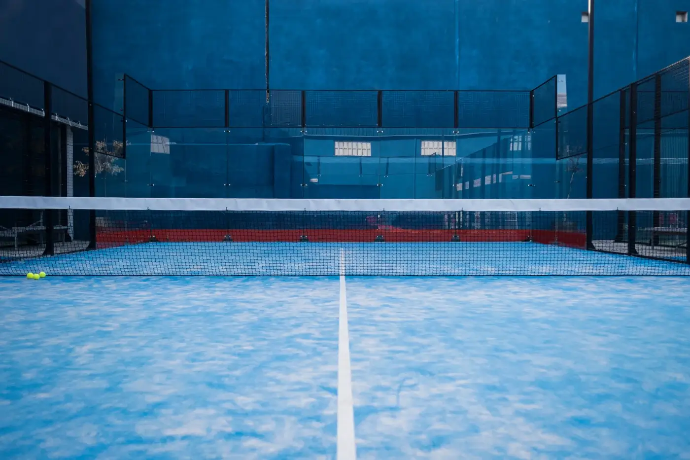 Blue padel court and net