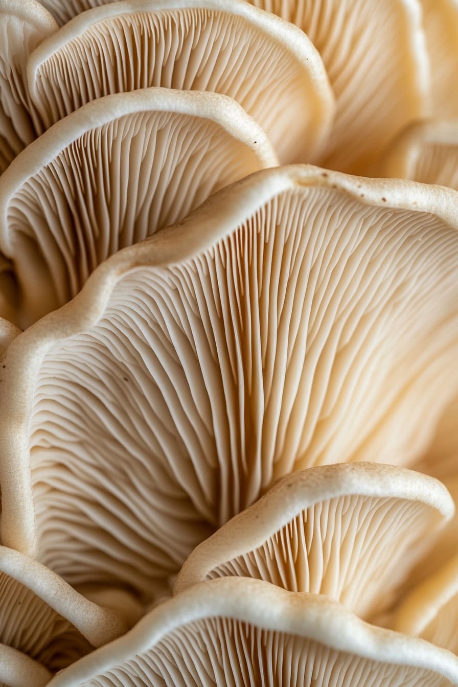 Close-up of scattered golden grain seeds suspended against a bright white background.